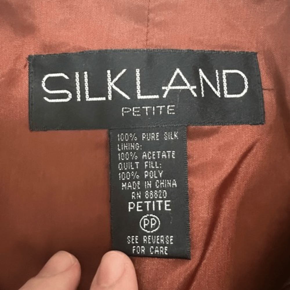 Silkland PP Petite Brown Quilted Lightweight 100% Silk Jacket Grandmacore Chic - Picture 3 of 11